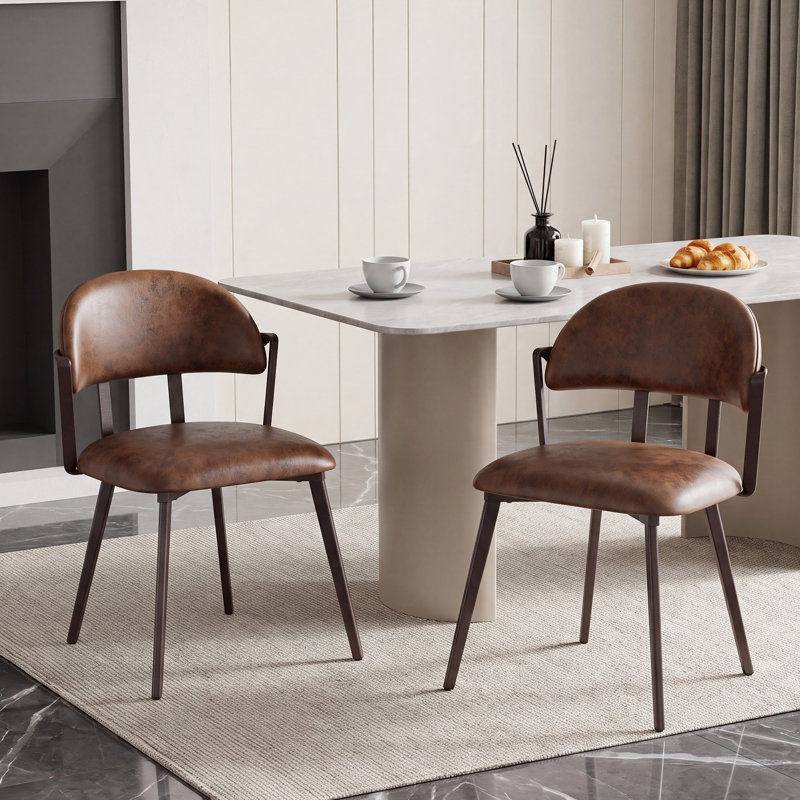 Chaises de salle à manger modernes, chaise de salle à manger rembourrée avec dossier incurvé, Brun