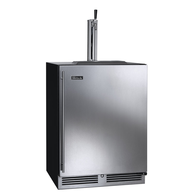 Perlick C-Series 5.2 Cubic Feet Stainless Steel Outdoor Single Tap Freestanding Kegerator with Door Lock and, Left