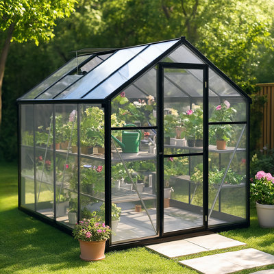 Serre en polycarbonate avec cadre en aluminium avec ventilation et gouttière de pluie dans la serre pour l'extérieur