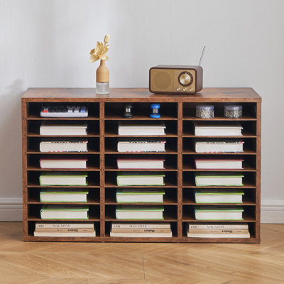 Wooden Literature Organizer 24 Compartments with Adjustable Shelves 