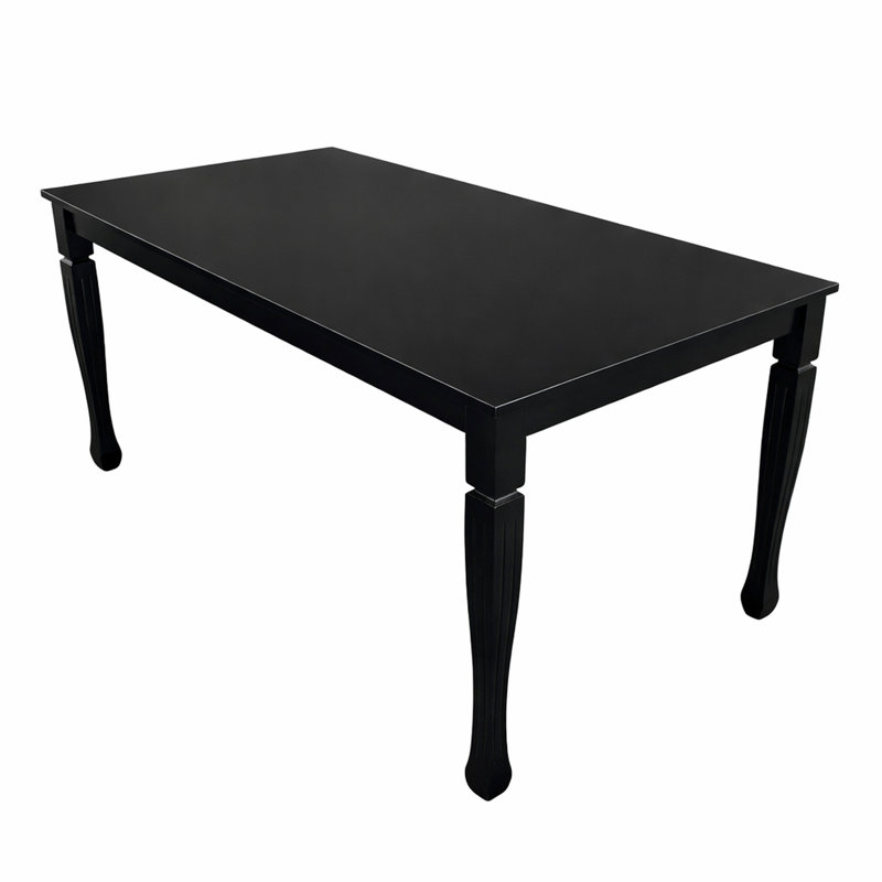 Modern 63 Inch Rectangular Dining Table, Black Finish Solid Rubberwood