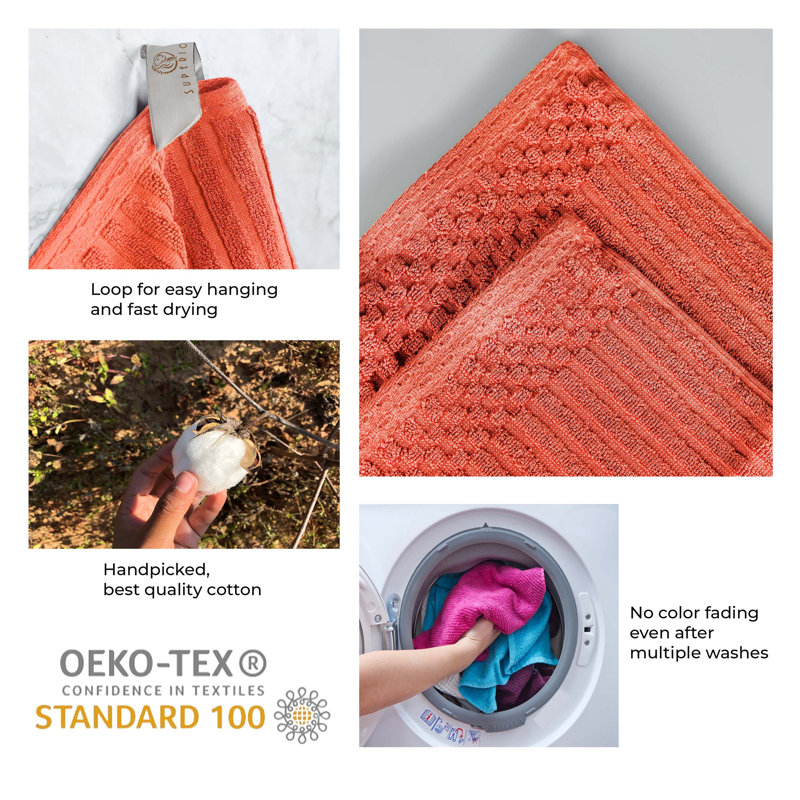 Ribbed Cotton Absorbent Heavyweight Bath Towel, Coral Orange