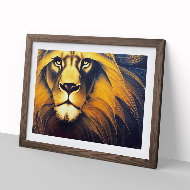 Invigorating Lion - Framed Print, 46cm H x 64cm W x 2cm D, Walnut