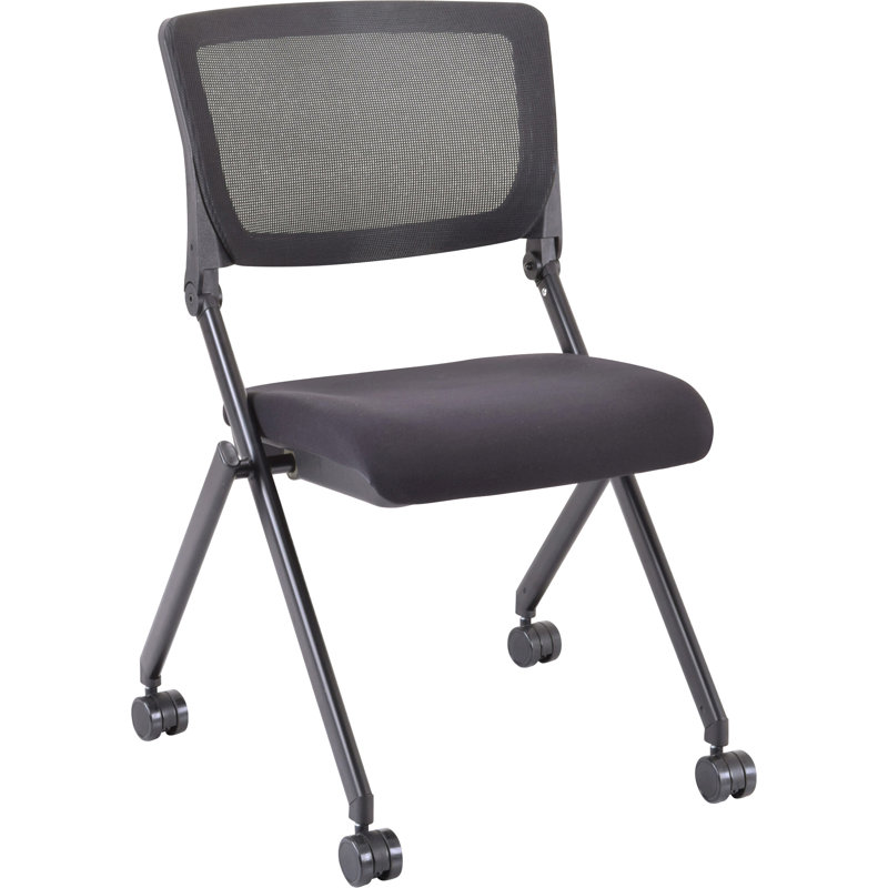 Black Mesh Back Folding Reception Chair with Metal Frame