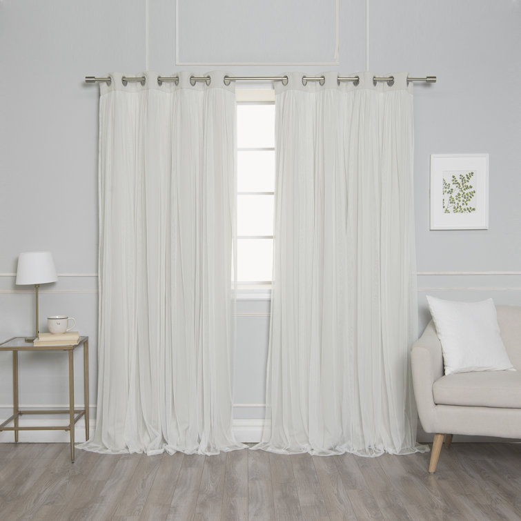Fortuna Brockham Solid Tulle Overlay Room Darkening Grommet Curtain Panels