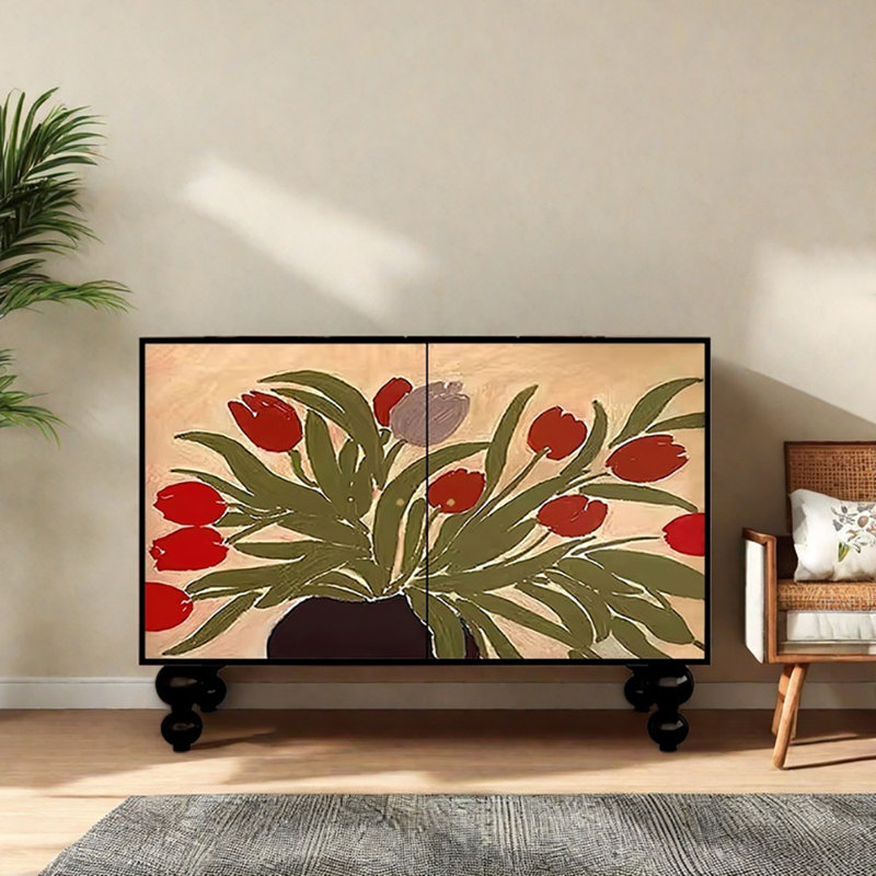 45.3in Two-door Coloured Drawing Sideboard, Noir / vert