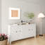 Buffet d'appoint 4 portes en bois avec rangement Buffet en blanc délavé. Pour le salon, l'entrée, le couloir, le bureau, la cuisine et la salle à manger. Tablettes réglables. Fabrication robuste. Assemblage facile