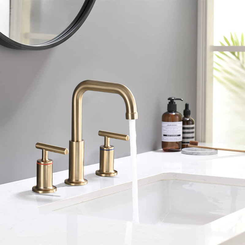 Widespread 2-handle Bathroom Faucet with Drain Assembly, Brushed Gold
