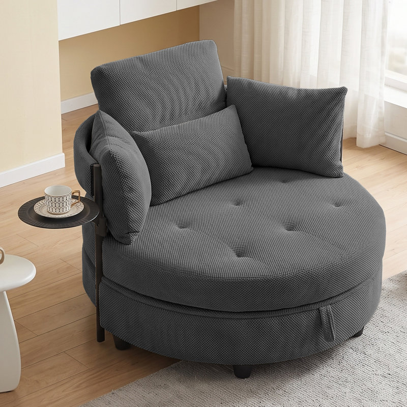 Fauteuil demi-tonneau de 50 po avec table d'appoint et rangement sous le siège, Gris foncé