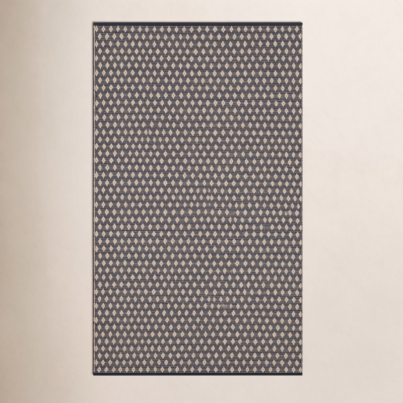 Dainty Diamond Navy/Ivory Handwoven Cotton Rug, Rectangle 5' x 8'