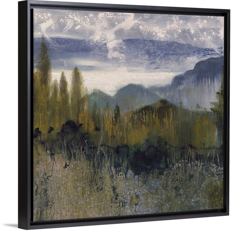 « distante peak », peinture sur toile, Cadre flottant noir, H 17,7 po x l 17,7 po x p 1,75 po