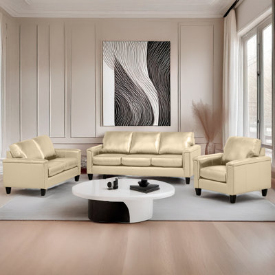 Deboer 3 Piece Genuine Leather Living Room Set by Darby Home Co