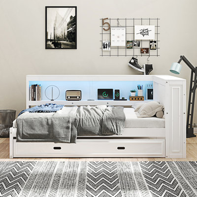 Full Size Daybed With Storage Shelves And Trundle, Day Bed