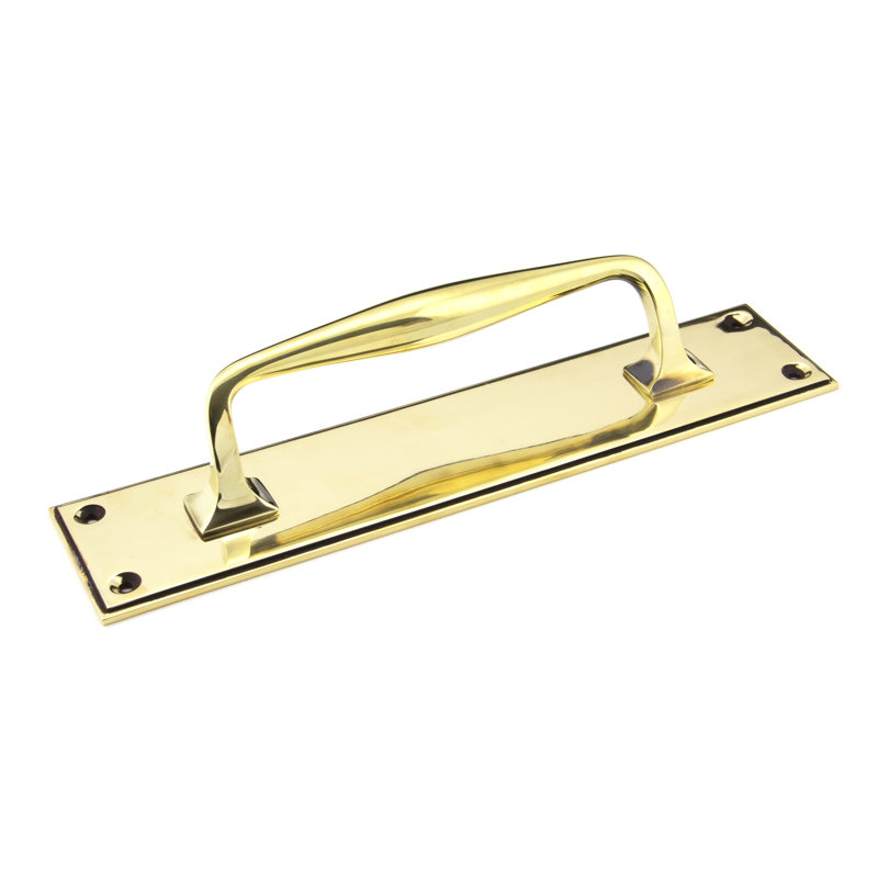 300mm Art Deco Pull Handle on Backplate, Aged Brass