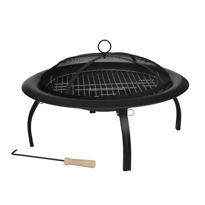 Dorsett Fire Sense Wood Burning  Fire Pit ,Round Steel with Folding Legs ,Included Carrying Bag & Screen Lift Tool - Black - 22"