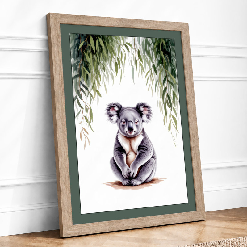 Contemplative Koala Boho - Framed Print, Oak, A4 - 29.7 x 21.0 cm