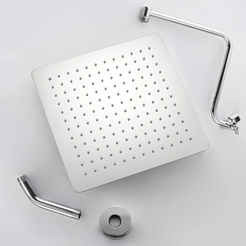 12" Square Showerhead With Adjustable Arm - Stainless Steel Construction, Self-cleaning, Bathroom Decoration Rainfall Steel, Wall Mounted, 2 Gpm Flow Limit