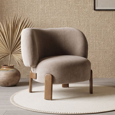 Fauteuil d'appoint capitonné à oreilles sans accoudoirs, avec rembourrage moelleux, soutien ergonomique et pieds en bois massif