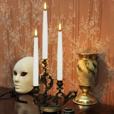 Flameless Taper Candles With Remote, White LED Taper Candles Battery Operated, Real Wax Flameless Candlesticks With 3D Wick For Home Party Decor(Set Of 3, 0.78” X 9.84”)