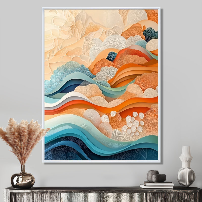«Omeir Orange Transitional Spriral Oceanic Waves I», art mural encadré, Reproduction avec cadre flottant, H 20 po x l 12 po