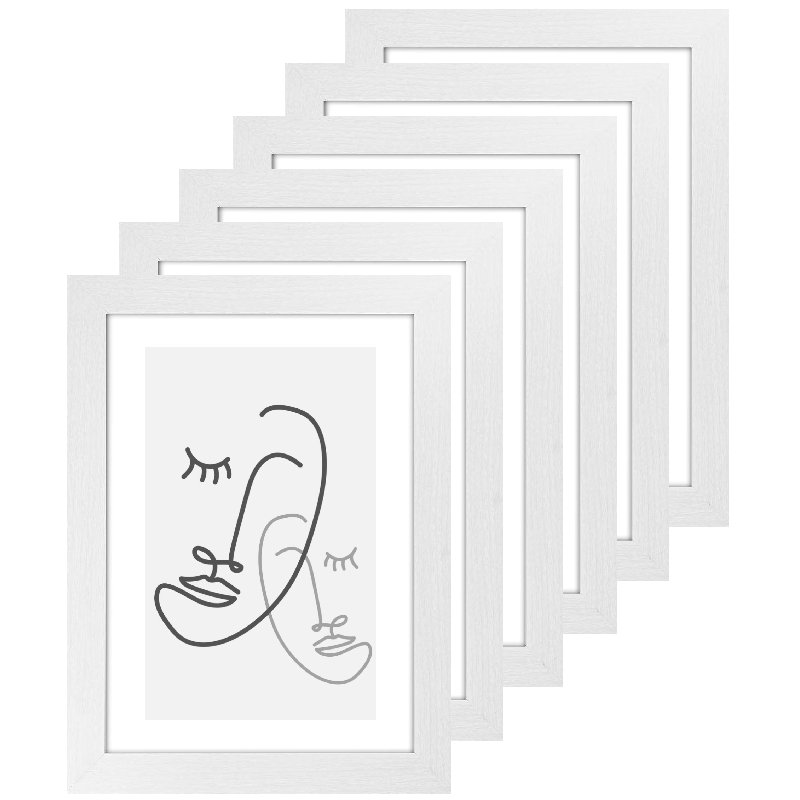 Picture Frame - Set of 6 with Mat, White