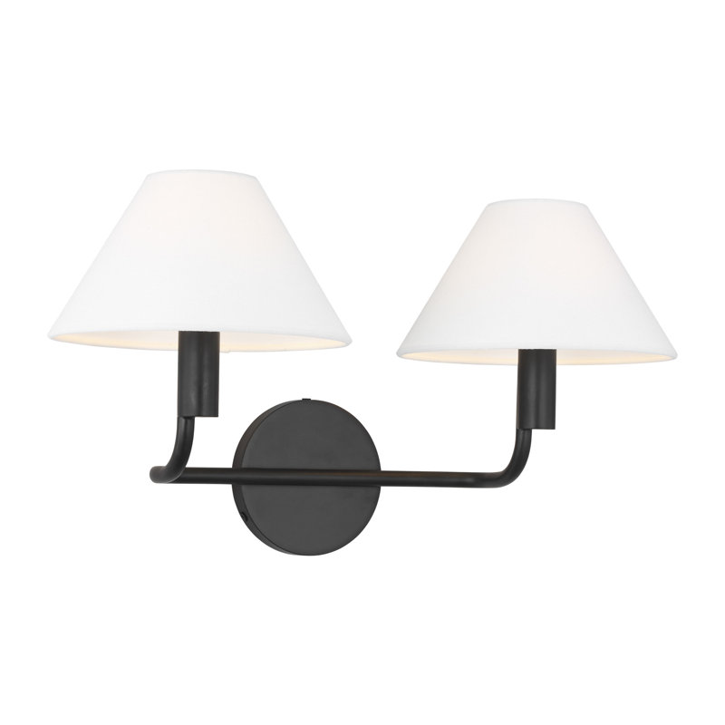 Sean Lavin Colfax Bathroom Bedroom Wall Fixture With White Linen Shade, 10.25" H x 18.5" W x 8.5" D, Aged Iron, 2 Lights
