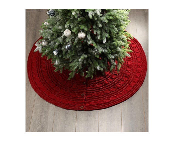 Knitted Sweater Tree Skirt With Buttons - Red, 84"