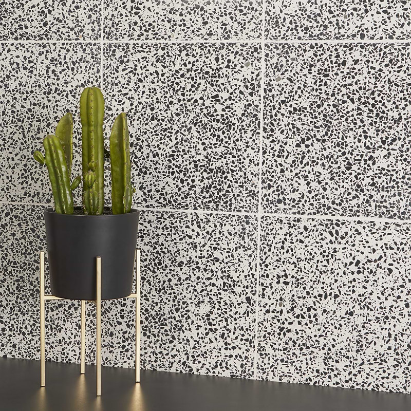 True Terrazzo 16x16 Polished Terrazzo Tile, Tinos Black/White