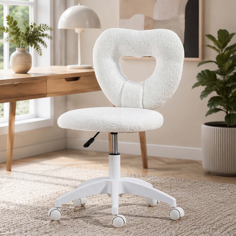 Chaise de bureau, chaise de bureau avec roues pivotantes, blanc, polyester, Blanc, White