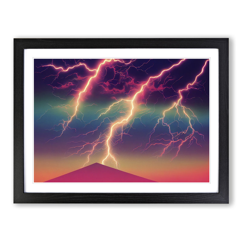 Gracious Lightning Storm - Single Picture Frame Print, 46cm H x 64cm W x 2cm D, Black Framed