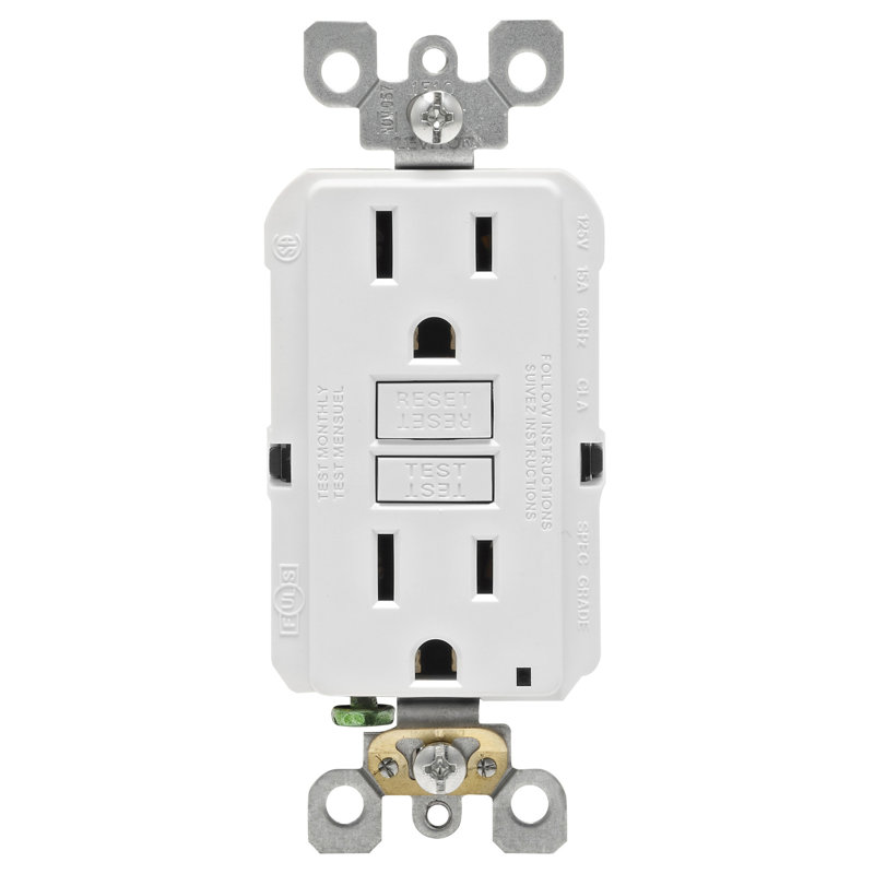 White Tamper Resistant GFCI Outlet with Wall Plate and Indicator Light