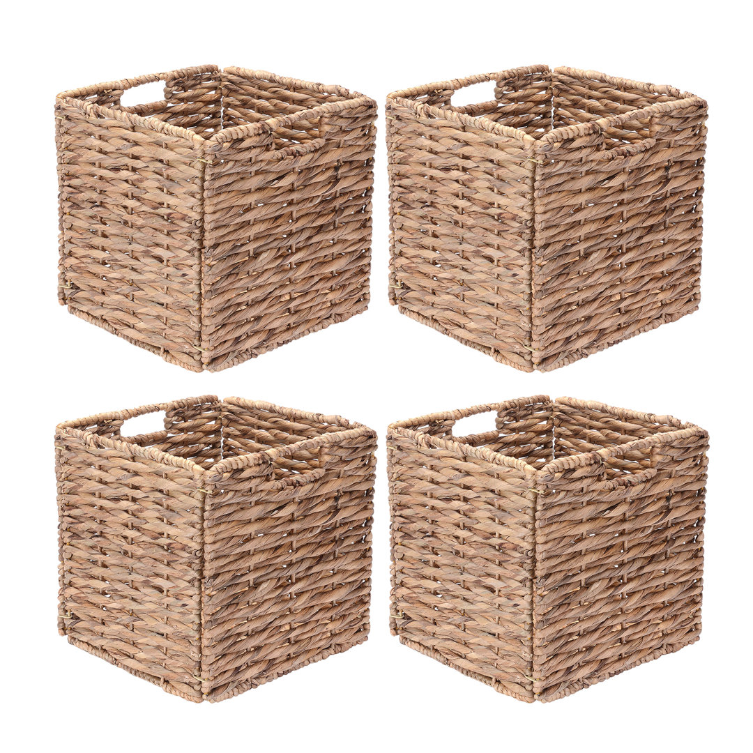 Wicker Baskets – 4 Square Handmade Woven Water Hyacinth Storage Bins – Closet, Living Room, or Bathroom decor by Villacera (Set of 4) Beachcrest Home™