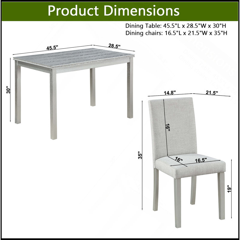 Ensemble de table de salle à manger en bois 5 pièces, ensemble de table de cuisine avec une table rectangulaire et 4 chaises rembourrées, table de salle à manger en bois avec décoration en cristal et ensemble de chaises pour la cuisine