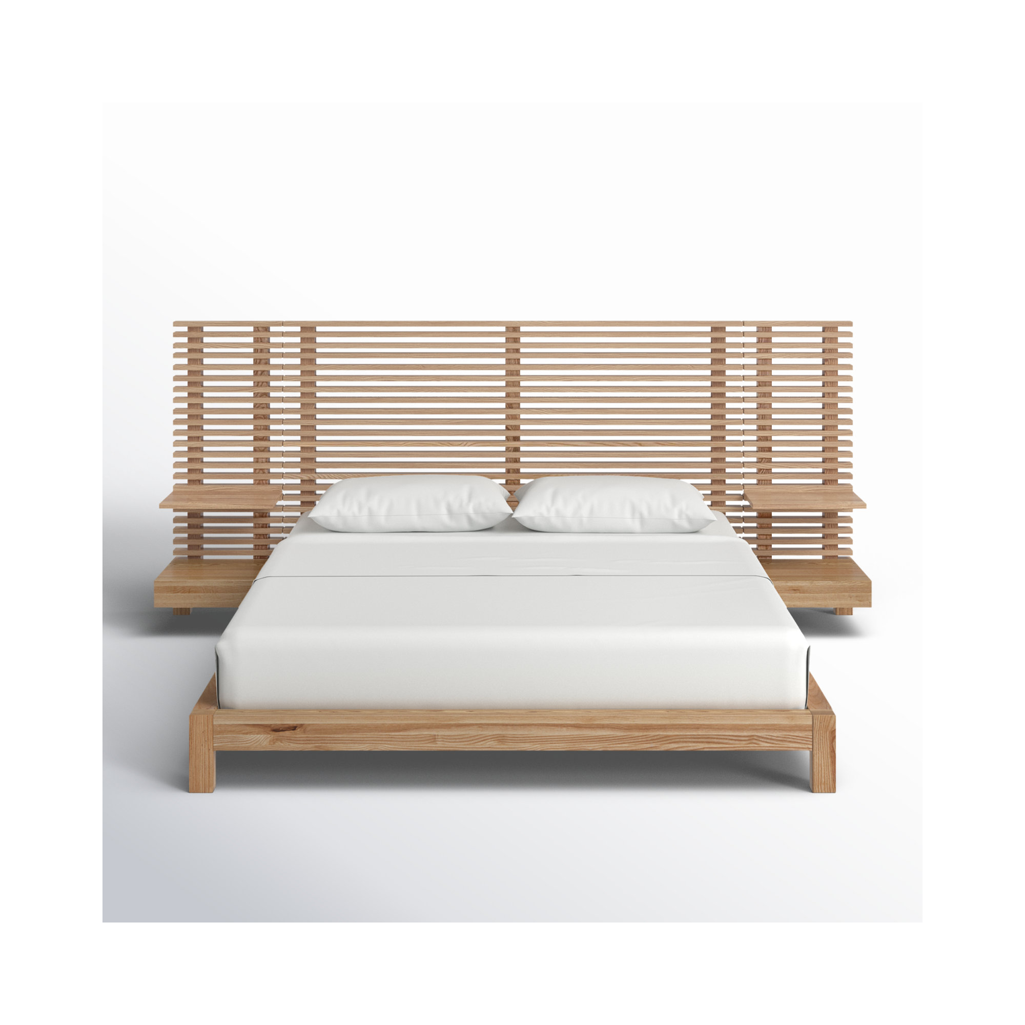 Finnian Solid Wood Panel Storage Bed, Queen, Light Oak