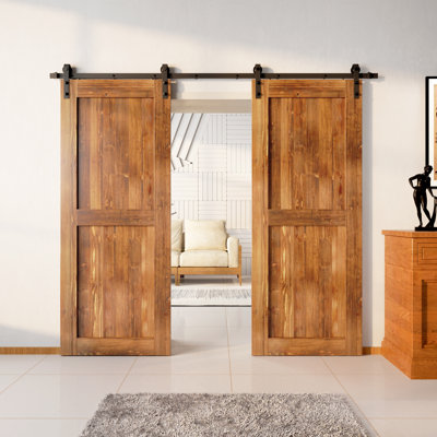 H Design Color Pine Wood Unassembled Door with Black Rustic Two Door Installation Hardware Kit