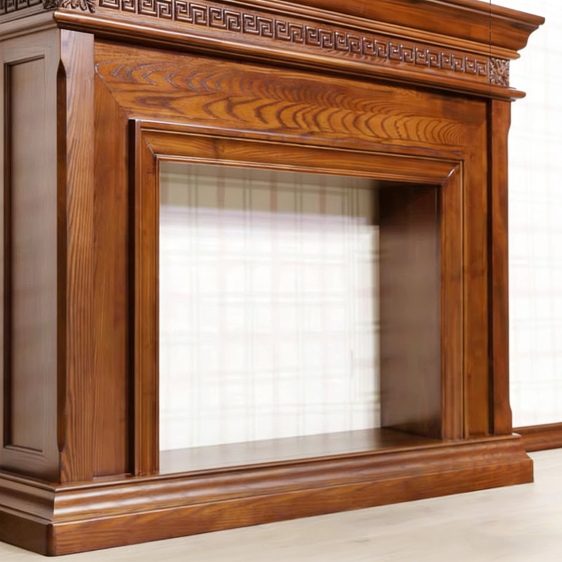 Carved Wood Fireplace Console Table, 47.24" H x 51.18" W x 13.78" D
