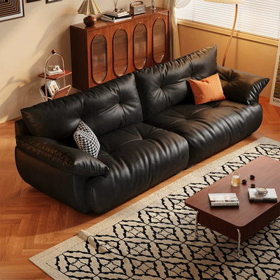Canapé modulaire noir en cuir véritable