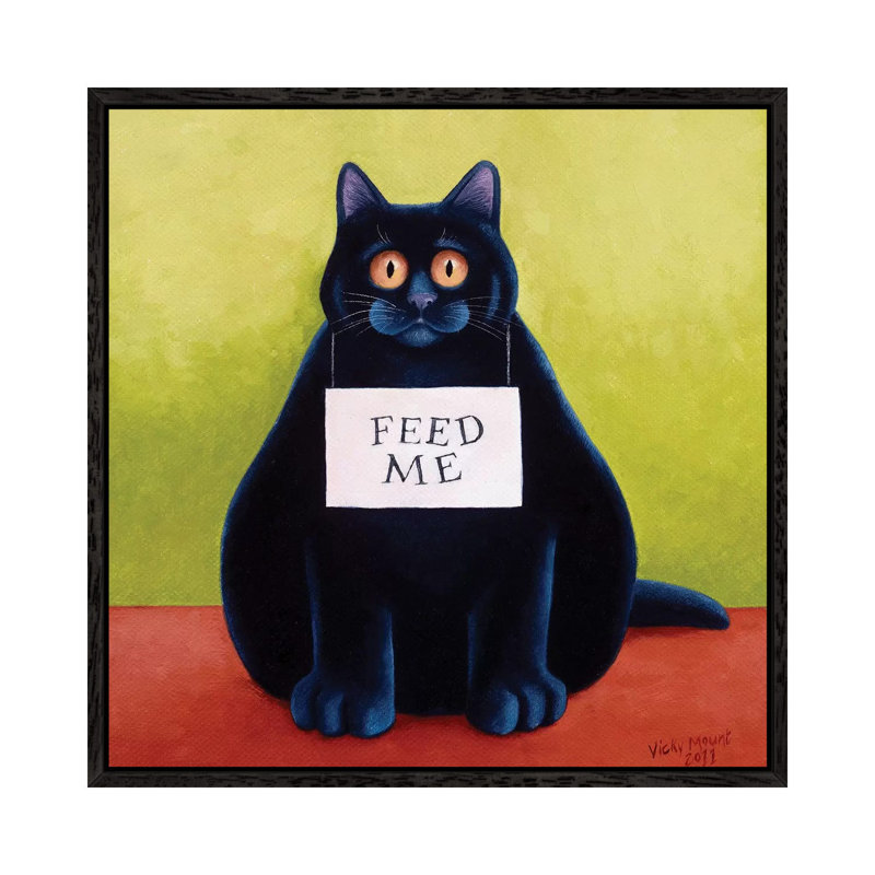 Fat Cat by Vicky Mount - Painting on Canvas, 45.72 cm H x 45.72 cm W, Black Framed