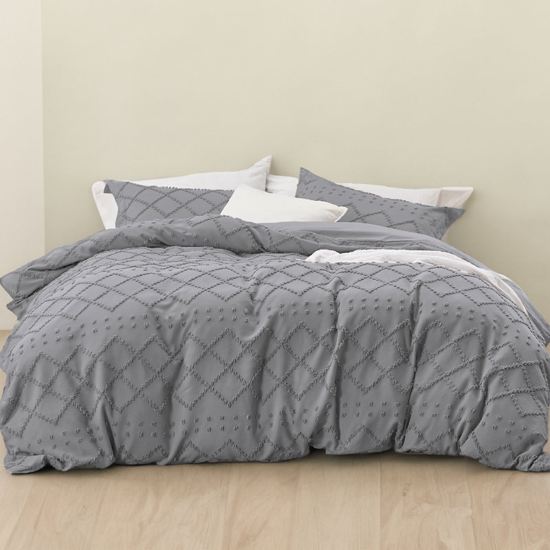 Ensemble de housse de couette pour toutes les saisons, Housse de couette très grand + 2 taies décorativ, Gris