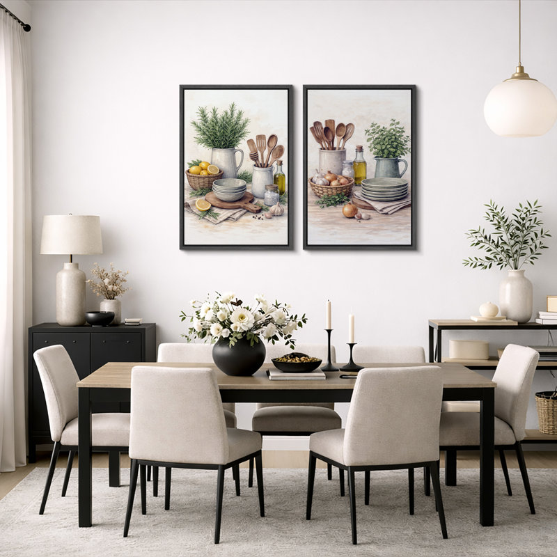 «Rustic Kitchen Herbs and Utensils, H 24 po x l 32 po x P 1,5 po, Structure noire