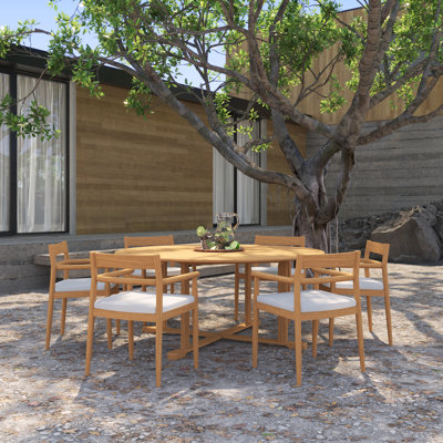 Lido & Oxford 6 - Person Round Teak Outdoor Dining Set with Cushions