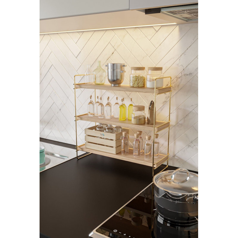 Modern Wall Shelf, Solid Wood, 15.7 x 6.3 x 15.7 Inches | Metal Brackets, 100% Real Wood, Max Load: 13.2 lbs | Elegant Gold & Brown Finish, Unique Color Variations | Perfect for Home Decor & Organization