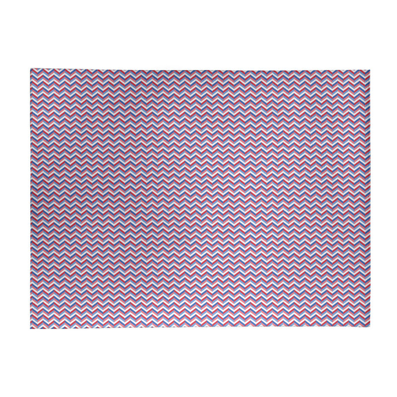 Tapis rouge/bleu à chevrons fait main, Rectangle 9 pi x 12 pi