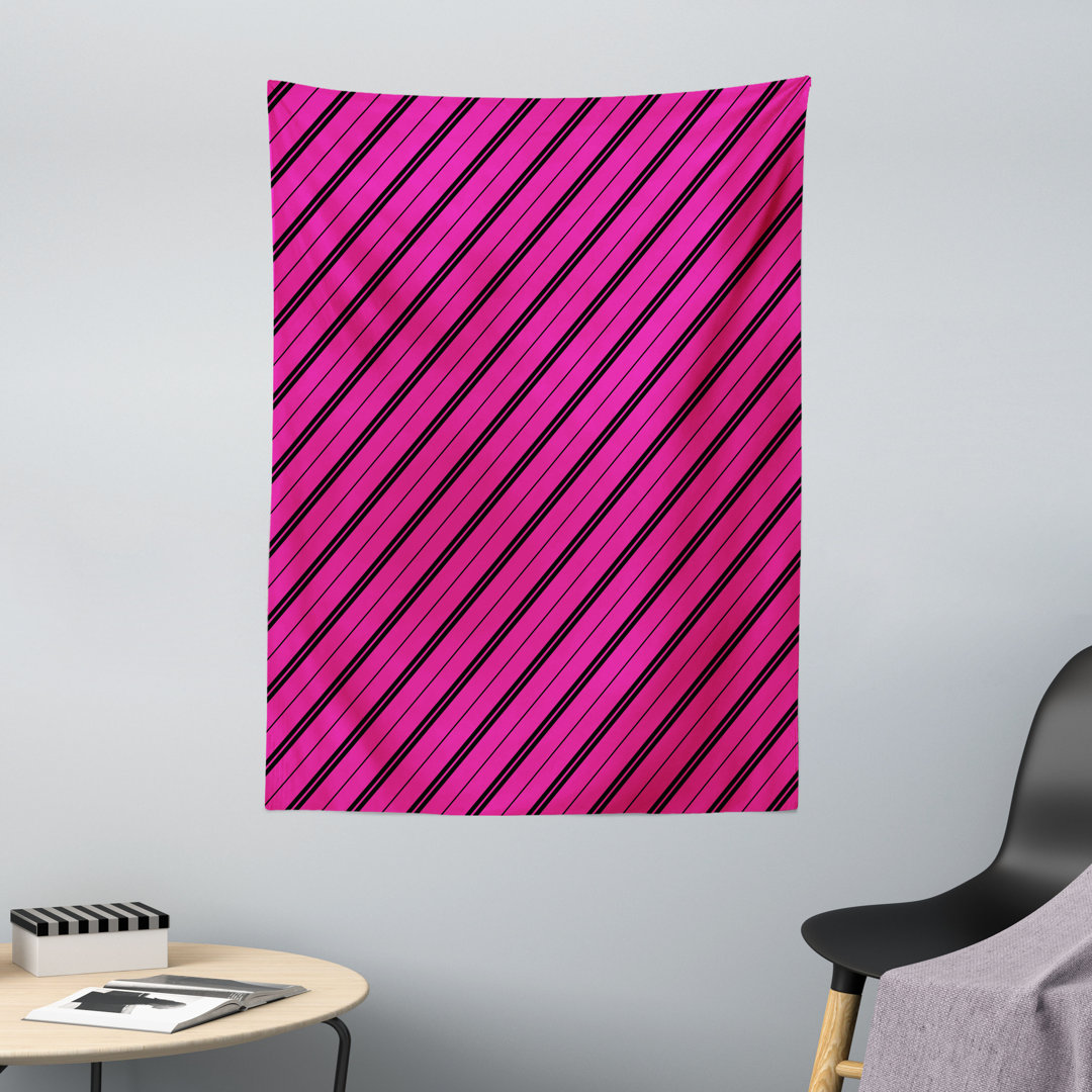 Wandteppich, Diagonale Linien Moderne, Hot Pink, Hot Pink Schwarz