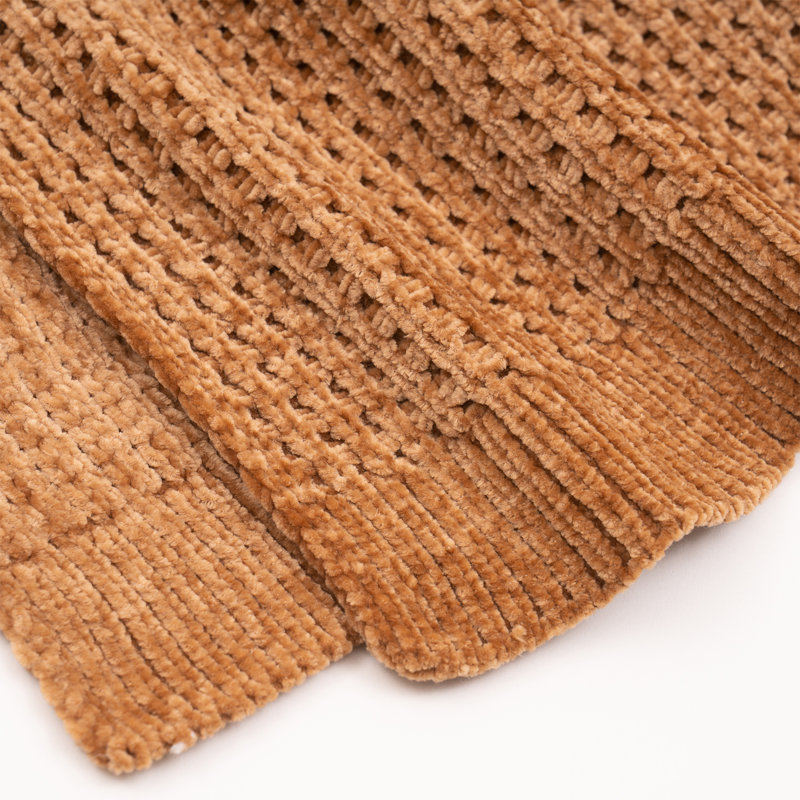 Amor Waffle Knitted Throw Blanket, Ginger