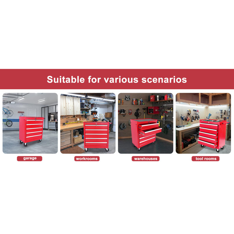 Coffre à outils à 5 tiroirs avec roulettes, armoire de rangement pour outils avec système de verrouillage
