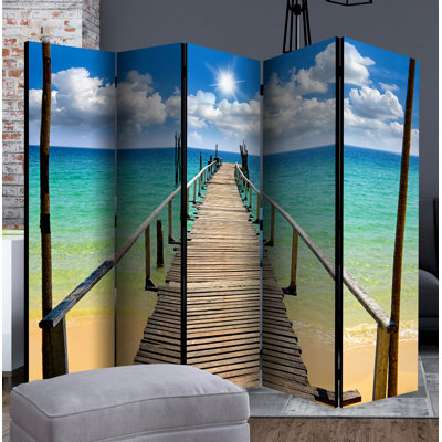 Giddens 225 cm W x 172 cm H 5 - Panel Solid Wood Folding Room Divider