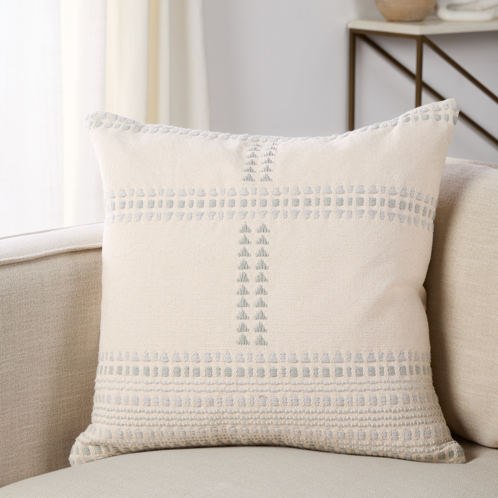 Bryson Embroidered Cotton Throw Pillow, Down