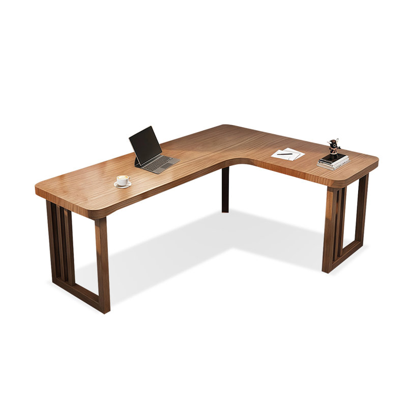 Bureau rectangulaire brun en bois massif, Retour à la main Rignt, H 29,53 po x l 70,87 po x P 47,24 po