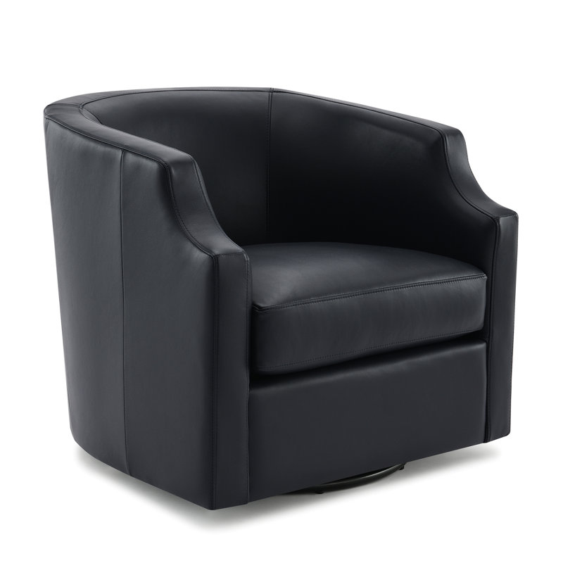 Chaise en cuir à ressorts sinueux - Structure pivotante en bois franc bleu nuit
